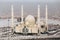 A view from above of a new mosque in the capital of Kazakhstan. The mosque of Hazrat Sultan in Astana