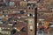 View from above. Old European city, red tiled roofs, brick walls
