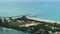 View from above of rock jetty barrier and yachts sailing at harbor near Venice and Nokomis beach in Sarasota County, USA