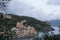View from above on small harbour and small town Portofino on Ligurian sea in northern Italy