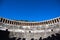 View from above to majestic and well preserved Roman theatre in ancient city Aspendos, Turkey