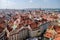 View from above to tiled roofs of old town, panorama of Prague,