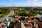 View from above to the town Waren `Mueritz` at the Mecklenburg Lake District