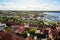 View from above to the town Waren `Mueritz` at the Mecklenburg Lake District