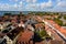 View from above to the town Waren `Mueritz` at the Mecklenburg Lake District