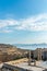 View from the acropolis of Lindos through ancient pillars