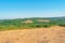 A view across Ashdown Forest England beautiful heathland colours and pathway on a bright summer day