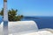 A view across a church on Skaros Rock, Santorini