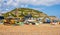 A view across the commercial fishing quarter on the beach at of Hastings, Sussex