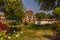 A view across the inner garden of the Lalgarh Palace in Bikaner, Rajasthan, India