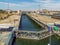 A view across a lock system on the Nile river at Esna, Egypt