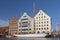 View across the Motlawa River towards buildings comprising the National Maritime Museum on Olowianka Island in Gdansk, Poland