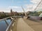 A view across the River Foyle from the iconic Peace Bridge to the famous Londonderry City Guild Hall