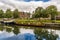 A view across the River Lee towards the Three Mills in London