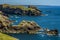 A view across the rugged, rocky coastline of Skomer Island, Wales