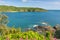 View across Salcome estuary to Sunny Cove secluded beach Devon UK