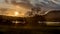 View across Silverdale Moss to sunset behind Arnside Tower