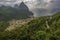 A view across Soufriere towards the Pitons in St Lucia