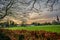 View across the sports field towards the distant cathedral, Norwich, Norfolk