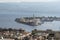 View across the straits of Messina from the Sacrario Militare Cristo Re Messina Italy