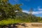 A view across a trail towards a tea plantation in upland tea country in Sri Lanka, Asia