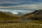 View across the valley and the lake towards the massive glacier front, Kangerlussuaq, Greenland