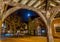 A view of Adam and Eve street in Market Harborough, UK from the old Grammar school at night