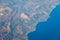View On Adriatic From Plane. Traveling, Holiday, Vacation Concept. View from airplane on Earth surface. Landscape view of islands