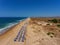 View aerial Portuguese beach cemetery anchors.