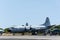 View from afar of the P-3AM Orion aircraft of the Brazilian air force at the Open Gates exhibition of aeronautics in the city of