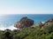 View from the african Cap Spartel landscapes across the Strait of Gibraltar with Spain in distance in Morocco