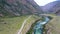 View from the air to the Chulyshman valley and the river. The Republic of Altai, Russia