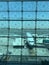 View of Airbus A380 at Dubai International airport from departure gate