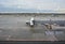 View of the aircraft and the runway of the airport window