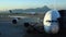 View airplane movements International Airport in Chek Lap Kok Island. China