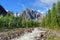 View on Aktru river, Karatash peak and Aktru glacier. Altai Republic. Russia