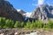 View on Aktru river, Karatash peak and Aktru glacier. Altai Republic. Russia