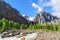 View on Aktru river, Karatash peak and Aktru glacier. Altai Republic. Russia