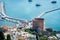 View of Alanya harbour, ships and Kizil Kule Red Tower, ancient stone wall of Alanya Castle. Alanya, Turkey