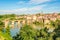 View at the Albi town with Old bridge over Tarn river - France