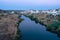 view of the Alentejo town of MÃ©rtola with the Guadiana river in evidence.