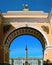 View of the Alexander Column and the Winter Palace through the arch of the General Staff in St. Petersburg, Russia