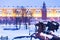 View of Alexander Garden in blue snowing evening, Moscow