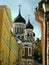 View of Alexander Nevsky Cathedral from an Old Town street in Tallinn, Estonia