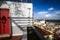 View of alfama district with a red door, lisbon, portugal