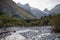 View of Alibek river and valley in Dombay, Russia