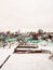 view of allotment covered in snow in winter