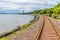 A view along the coastal railway at Culross, Scotland