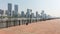 View along the empty waterfront promenade of the Bund