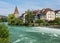 View along the Reuss river in the Swiss town of Bremgarten